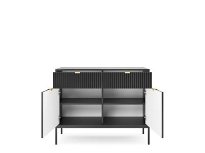 Nova Sideboard Cabinet with Drawers and Shelves - Black Matt (H)830mm (W)1040mm (D)390mm
