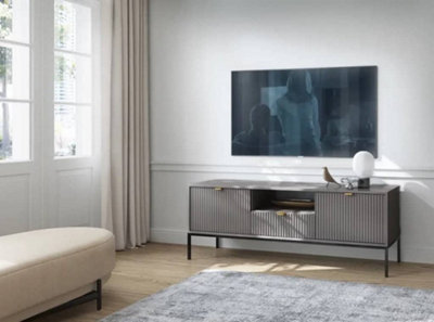 Nova TV Cabinet in Grey - Sturdy and Stylish Entertainment Centre with Drawer and Closed Compartments W1540mm x H560mm x D390mm