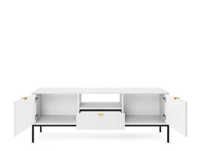 Nova TV Cabinet in White - Sturdy and Stylish Entertainment Centre with Drawer and Closed Compartments W1540mm x H560mm x D390mm