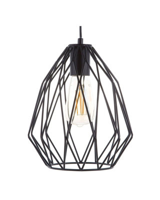 NovaLux Industrial Black Cage 1-Light Pendant Lamp - Openwork Wire Shade for Modern and Vintage Rooms