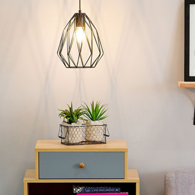 NovaLux Industrial Black Cage 1-Light Pendant Lamp - Openwork Wire Shade for Modern and Vintage Rooms