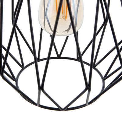 NovaLux Industrial Black Cage 1-Light Pendant Lamp - Openwork Wire Shade for Modern and Vintage Rooms