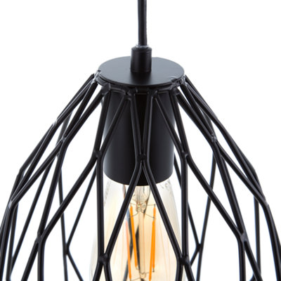 NovaLux Industrial Black Cage 1-Light Pendant Lamp - Openwork Wire Shade for Modern and Vintage Rooms