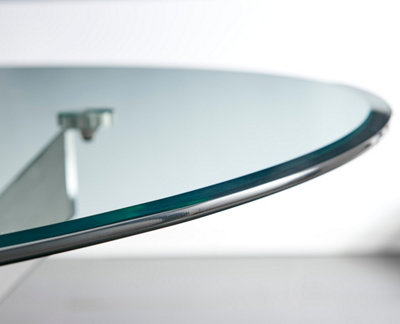 Novara 100cm 2 4 Seater Round Glass Dining Table with Silver Chrome Metal Angled Starburst Legs for Modern Dining Room