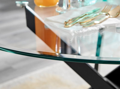 Novara 120cm 4 6 Seater Round Glass Dining Table with Black Metal Starburst Legs for Modern Industrial Minimalist Dining Room