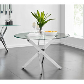 Novara Chrome Metal And Glass Large 120Cm Round Dining Table