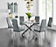 Novara Chrome Metal And Glass Large Round Dining Table And 6 Grey Milan Chairs Set