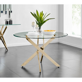 Novara Gold Metal And Glass Large 120cm Round Dining Table