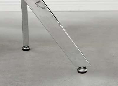 Novara Round Tempered Glass Side End Table with Angled Starburst Silver Chrome Metal Legs for Modern Glam Minimalist Living Room
