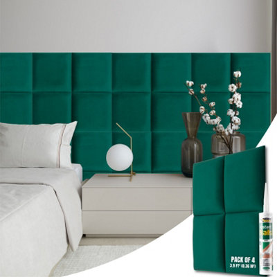 NOVECRAFTO Velvet Padded Wall Panels Pack of 4 with Adhesive 30x30cm 3D ...