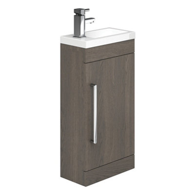 Novela 400mm Floorstanding Cloakroom Vanity Unit in Dark Wood