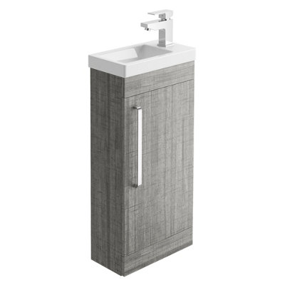 Novela 400mm Grey Wood Effect Floorstanding Cloakroom Vanity Unit