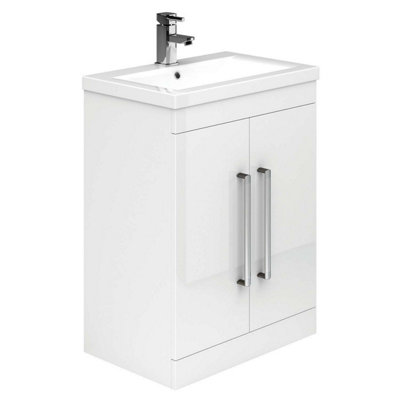 Novela 515mm Floorstanding Vanity Unit in White Gloss with Ceramic Basin