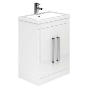 Novela 515mm Floorstanding Vanity Unit in White Gloss with Ceramic Basin