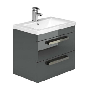 Novela 515mm Wall Hung Vanity Unit in Anthracite Gloss with Ceramic Basin