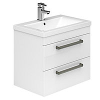 Novela 515mm Wall Hung Vanity Unit in White Gloss with Ceramic Basin
