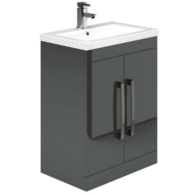 Novela 600mm Floorstanding Vanity Unit in Anthracite Grey with Ceramic Basin