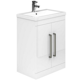 Novela 600mm Floorstanding Vanity Unit in White Gloss with Ceramic Basin