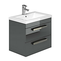 Novela 600mm Wall Hung Vanity Unit in Anthracite Gloss with Ceramic Basin