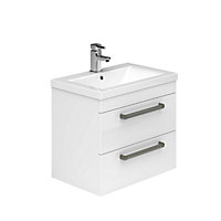 Novela 600mm Wall Hung Vanity Unit in White Gloss with Ceramic Basin