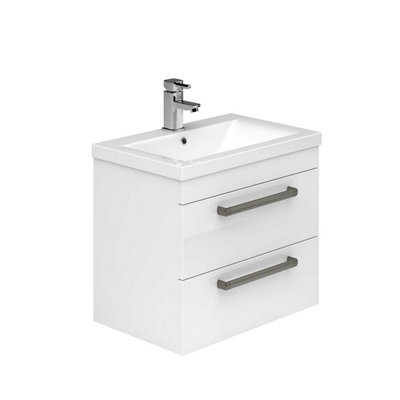 Novela 600mm Wall Hung Vanity Unit in White Gloss with Ceramic Basin