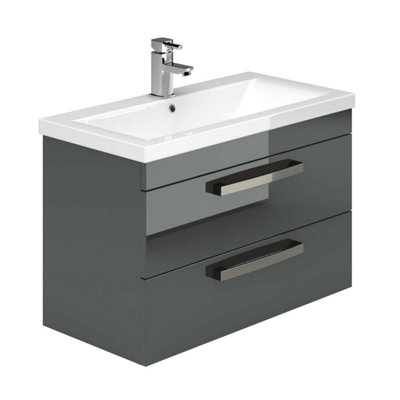 Novela 800mm Wall Hung Vanity Unit Anthracite Gloss with Ceramic Basin