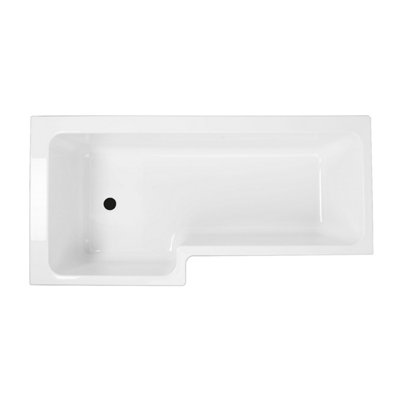 Novela Left Hand L-Shape Shower Bath - 1700x820mm with Dark Wood Panel