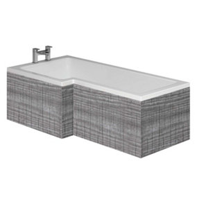 Novela Left Hand L-Shape Shower Bath - 1700x820mm with Grey Ash Panel