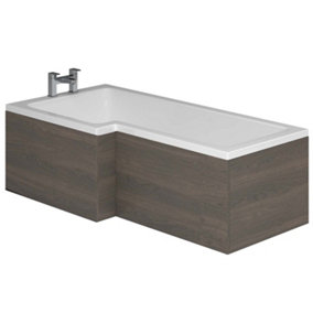 Novela Left Hand Super Strong L-Shape Shower Bath - 1700x820mm with Dark Wood Panel