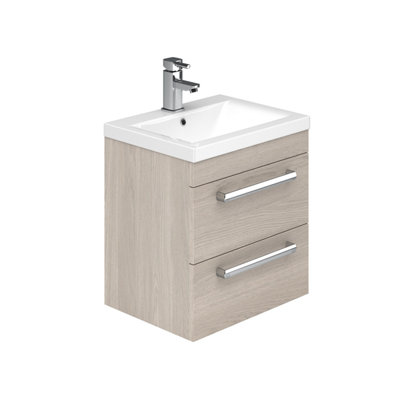 Novela Light Wood Wall Hung Vanity Unit with Ceramic Sink (W)600mm