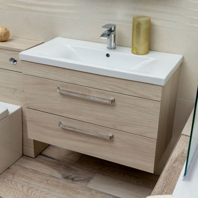 Novela Light Wood Wall Hung Vanity Unit with Ceramic Sink (W)800mm