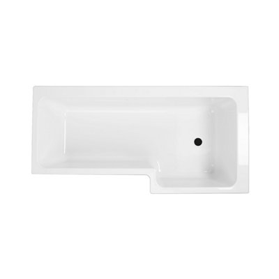 Novela Right Hand L-Shape Shower Bath - 1700x820mm with Dark Wood Panel
