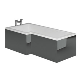 Novela Right Hand Super Strong L-Shape Shower Bath - 1700x820mm with Anthracite Panel