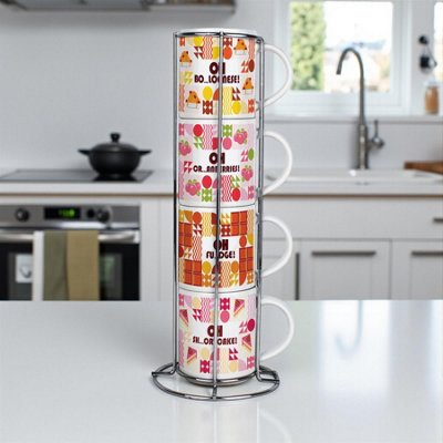 Novelty Food Themed Stacking Mugs Set Gift - Geometric Swear Words ...