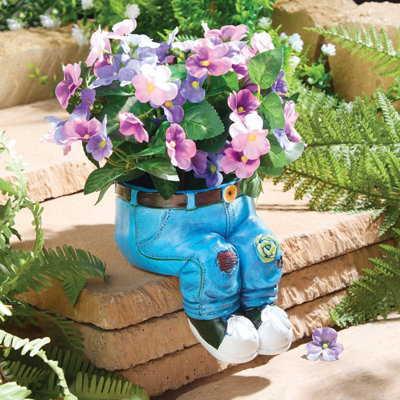 Novelty Garden Planter, Weather-Resistant Denim-Style Plant Pot with Drainage