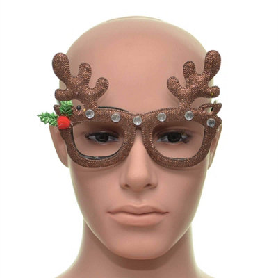 Novelty Glitter Brown Reindeer Antlers Christmas Glasses Christmas Party Props