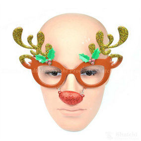 Novelty Glitter Brown Reindeer Nose Christmas Glasses Christmas Party Props Photo Booth Accessories Stocking Fillers