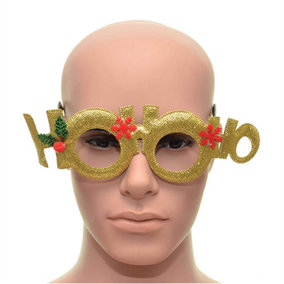 Novelty Glitter Gold Ho Ho Ho Christmas Glasses Christmas Party Props Photo Booth Accessories Stocking Fillers