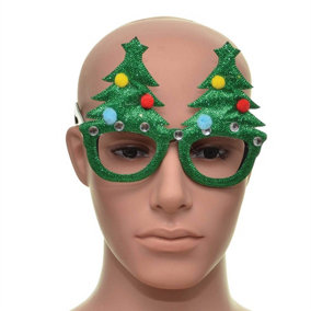 Novelty Glitter Green Christmas Tree Christmas Glasses Christmas Party Props Photo Booth Accessories Stocking Fillers