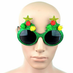 Novelty Glitter Green Tree Sunglasses Christmas Glasses Christmas Party Props Photo Booth Accessories Stocking Fillers