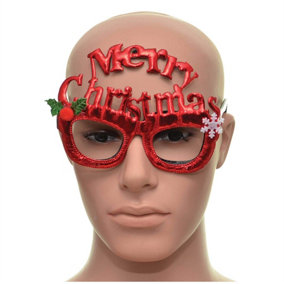 Novelty Glitter Red Merry Christmas Christmas Glasses Christmas Party Props Photo Booth Accessories Stocking Fillers