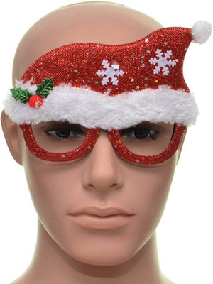 Novelty Glitter Red Santa Hat Christmas Glasses Christmas Party