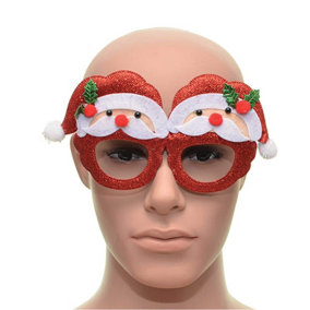 Novelty Glitter Red Santa Head Christmas Glasses Christmas Party Props Photo Booth Accessories Stocking Fillers