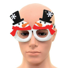 Novelty Glitter White Snowman Christmas Glasses Christmas Party Props Photo Booth Accessories Stocking Fillers