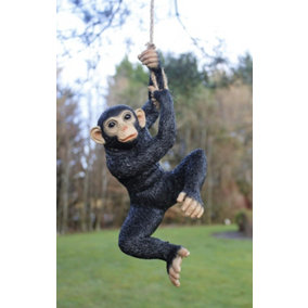 Novelty Resin Swinging Monkey Garden Ornaments Outdoor Hanging Statue with Strong Rope
