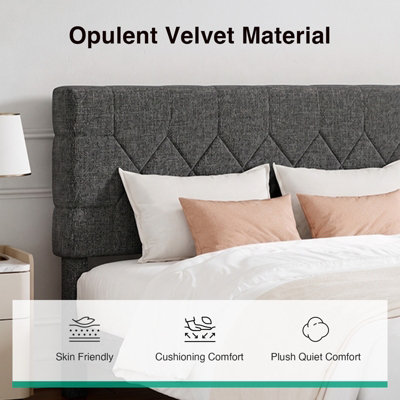 Novilla Velvet Upholstered Bed Frame with Adjustable Geometric Headboard
