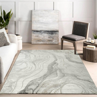 Novu Modern Abstract Living Room Area Rug Metallic Sheen- Stream Grey ...
