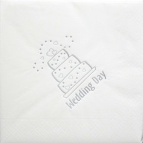 NPK Wedding Day Design Foil Printed Napkins (Pack Of 15) White (One Size)