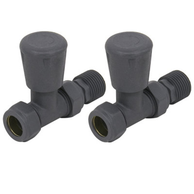 NRG 15mm Anthracite Straight Lockshield Valve Towel Rail Radiator Valves Central Heating Taps