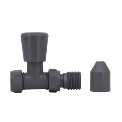 NRG 15mm Anthracite Straight Lockshield Valve Towel Rail Radiator Valves Central Heating Taps - 3